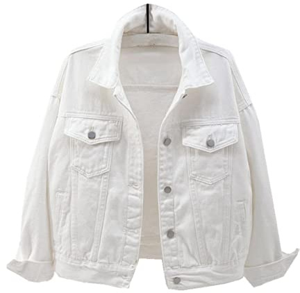 XinCDD Donna Corta Giacca di Jeans Colorata Cappotto Primaverile Jacket Cappotto Monopetto con Tasche (XL, Bianco)