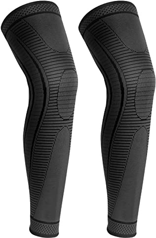 yeloumiss 2 Pack Full Leg Compression Sleeves, Long Knee Brace Support with Anti Slip Silicone for ACJ, PCL, Meniscus Tear, Arthritis, Tendinitis, Men And Women (Black, L)