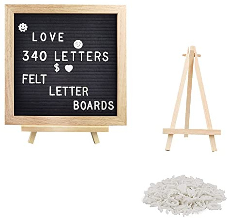 Felt Letter Message Board with 340 Letters,Letter Board Sign with Stand, 10X10 Inch for Baby & Pregnancy Announcement Sign,Black Felt