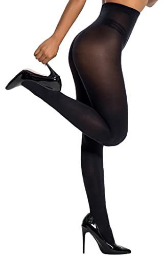 HONENNA Semi Opaque Silky Women Pantyhose Tights, 20+ Colors Invisibly Toe Reinforced 60 Den, 1 Pair Black E-F