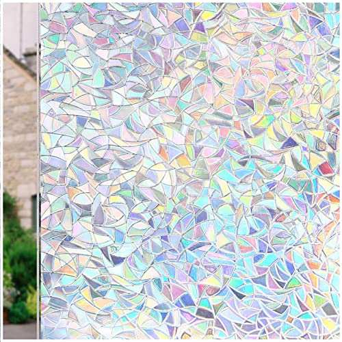CottonColors Window Privacy Film 35x78, 3D Rainbow Window Film Decorative Window Film Heat Blocking Static Cling Non-Adhesive Window Clings for Glass