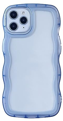 Eiyikof Compatible with iPhone 11 Pro Clear Case,Cute Solid Color Curly Wave Frame Transparent Soft Silicone Anti-Scratch Shockproof Protective Slim Case for Women Girls-Blue
