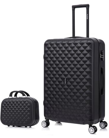 CELIMS - Juego de Maletas | Maletas de Viaje Grandes 23 Kilos + Neceser Mujer| Maleta Grande 23 Kilos 75cm + Neceser Viaje | ABS | Negro
