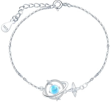 INFINIONLY Pulseras de Plata 925 con Estrella Circonita para Mujer Niña Elegante Pulsera Planeta Piedra Lunar con Creative Ajustable Cadena de Ancla