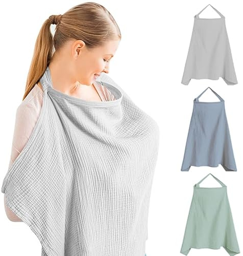 Tablier Allaitement FaJoek Couverture d'Allaitement en Coton 75 * 95cm, Tablier d'Allaitement avec Bretelles Réglables, Douce et Respirante Écharpe d'Allaitement pour Bébé (Gris)