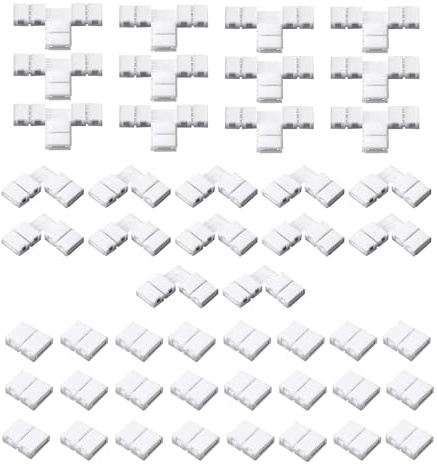 HUAZIZ 48 Piezas Kit de Conector de Barra de Luz LED, 2 pin Conectores Tiras Led, 24 x Conectores 2-pin + 12 x Conectores en forma de L +12 x Tipo T Conectores, 10mm