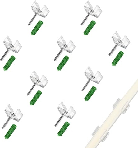 BENLUN Strip Light Mounting Brackets, 40 Pcs Transparent Fixing Clips Screws and Drywall Anchors, 2 Silicone Tail Plugs, only for 10mm X 6mm 288LEDs/M 65.6FT COB Strip Light
