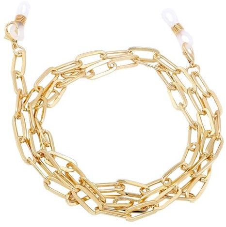 TINEASUR Chaîne de Lunettes et Lanyard de Masque Métallique Doré Longueur 75cm Cordon Sécurisé Pratique pour Activités Quotidiennes Extérieur Intérieur