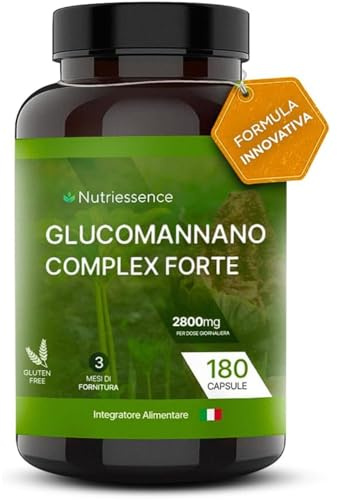 Nutriessence Glucomannano Complex | Glucomannano da Konjac 2800 mg | 180 Capsule Vegetali | Alto Contenuto di Cromo, con Niacina, Inulina e FOS | Senza Glutine, Senza Lattosio | Made in Italy
