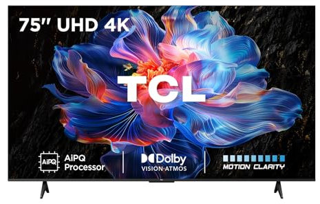TCL 75V6C-UK 75 4K Ultra HD, HDR TV, Smart TV Powered by Google TV (Dolby Audio, Voice Control, compatible with Google assistant, Chromecast built-in, 2025 New Model)