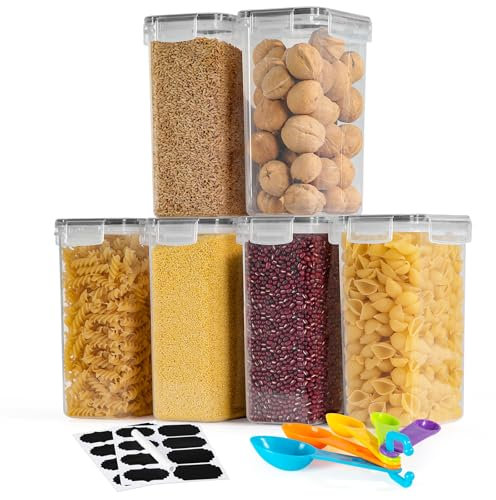 FoiiLiio 2L Vorratsdosen Luftdicht 6er Set, Müsli Schüttdose & Frischhaltedosen, BPA frei Kunststoff luftdicht, Trockenfutterbehälter mit 24 Etiketten für Getreide, Mehl, Müsli
