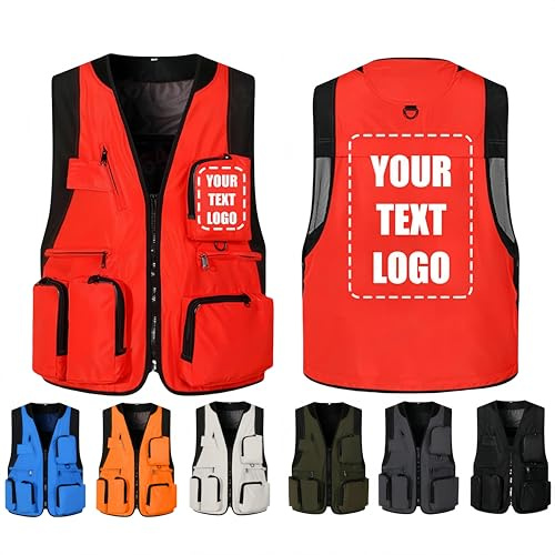 Générique Gilet de travail Personnalisé multifonction pour homme avec fermeture éclair + renforcé polyester Oxford,Gilet de travail personnalisé avec photo texte logo