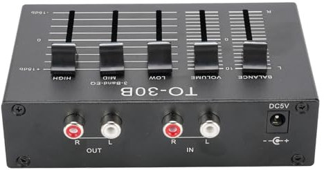 2 in 1 Preamplificatore Phono e 3 Bande EQ per Giradischi - Guadagno da 12 DB, Controllo Tono ± 15 DB, USB 5V in Alluminio, TI NE5532, Volume Bilanciato/Bass/Mid/Treble per