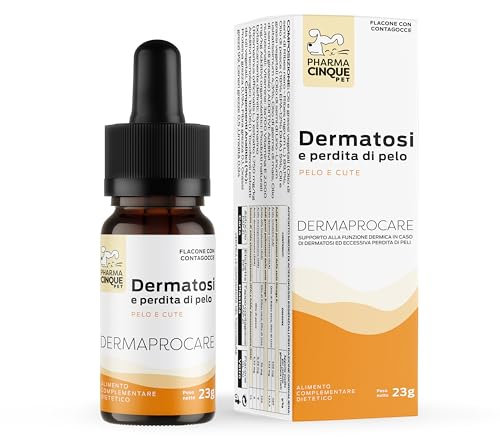 Pharmacinquepet – DERMOPROCARE Integratore Naturale per Cani e Gatti, Supporto Cute e Pelo, con Omega-3, Omega-6, Vitamina E, Ribes Nero e Lino – Flacone con Contagocce 23 g