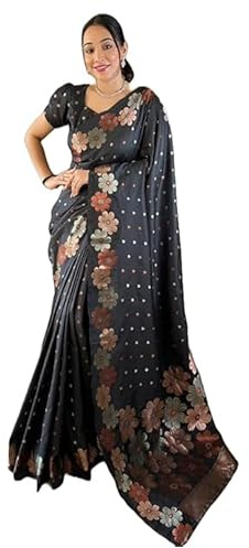 IMTRA FASHION Saree Da Donna In Jacquard Banarasi Sari In Stile Kanjiwaram Con Camicetta Non Cucita - Nero