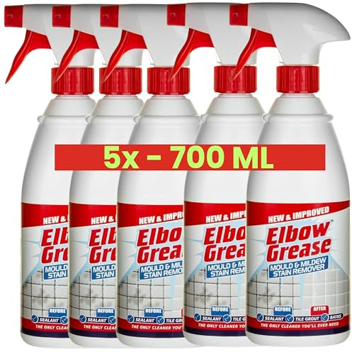 5x Elbow Grease Mould and Mildew Stain Remover Spray 700ml Powerful Bleach Cleaner for Bathrooms Kitchens Tiles and Outdoor Surfaces