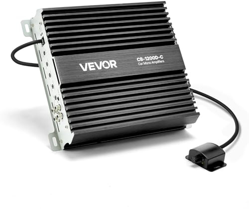 VEVOR Amplificatore Monoblocco per Auto 1200 W Classe D con Controllo Remoto del Livello del Subwoofer, filtro Passa-Basso, Potenziamento dei Bassi, Spostamento di Fase, Controllo del Volume