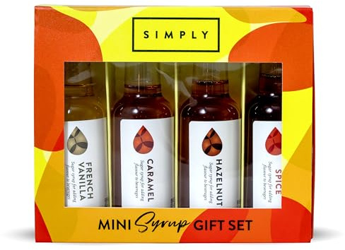 Simply Coffee Syrup Gift Set, French Vanilla, Caramel, Hazelnut & Maple Spice, Syrups for Coffee Drinks, Hot Chocolate & Baking, Vegan & Nut Free, 4 x 50ml