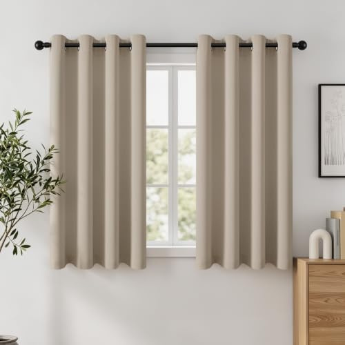 Woaboy Cortinas Opacas Beige 2 Piezas con Ojales Térmicas 140x160 cm