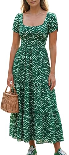 ZHAOCAI Summer Dresses for Women, Ladies Dresses Slimming Midi, Short Sleeve Square Neck Ruffle Petal Polka Dot Casual Floral Wrap Over Shift Skater Sundress