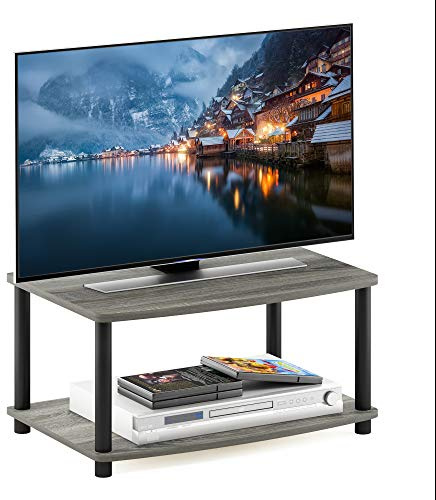 Furinno Turn-N-Tube ohne Werkzeug 2-stufiger erhöhter TV-Ständer, Französische Eiche/Schwarz, 60.45 (L) x 27.94 (H) 40.13 (P) cm