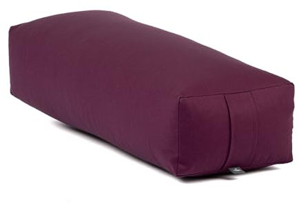 bodhi Yoga Salamba Bolster Eco | Waschbarer Bezug aus 100% Bio-Baumwolle | Yogarolle eckig mit Bio Dinkelfüllung | Yogakissen groß für Restoratives Yoga | Maße: 63,5 x 26,5 x 20,5 cm (aubergine)
