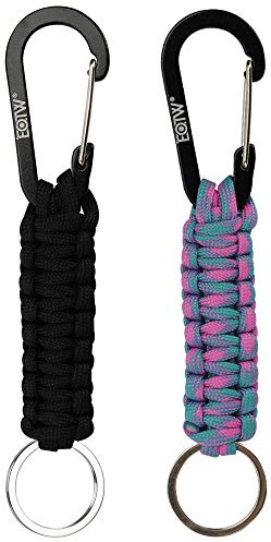 EOTW Llavero con mosquetón, llavero con gancho en D, kit de supervivencia, resistente, para llaves de coche, niños, niñas, hombres, mujeres, 1 Camuflaje Negro Y 1 Azul/Rosa, 6.1in, Negro + Rosa