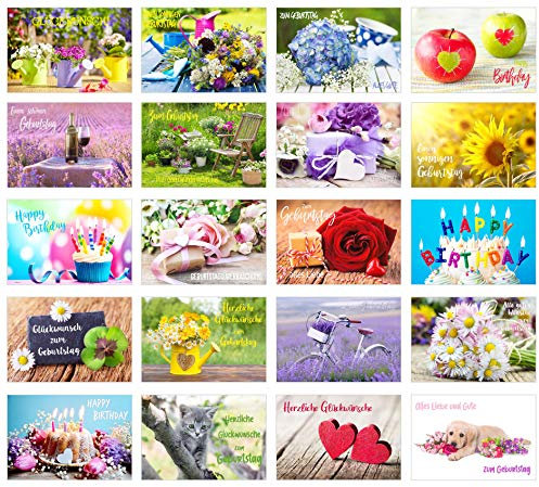 Edition Seidel Set 20 exklusive Premium Geburtstagskarten mit Umschlag. Glückwunschkarte Grusskarte zum Geburtstag. Geburtstagskarte Mann Frau Karten Billet Happy Birthday Sprüche