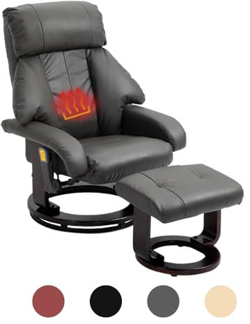 Mingone Massagesessel mit Heizfunktion 360° Drehbar TV Sessel mit Hocker Verstellbarer Fernsehsessel Polstersessel Elektrisch Relaxliege mit 8 Massagepunkte für Wohnzimmer Schlafzimmer, Grau