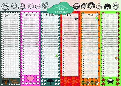 Födelsedagskalender – evig kalender för födelsedagar – 30 x 42 cm – utan år (Vänner)