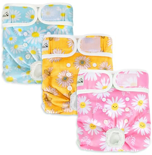 Eyein Reusable Dog Nappies Female - 3 Pack Period Heat Pants Adjustable, Leak Proof Pet Incontinence Nappy Super Absorbent, Doggie Knickers Diaper for Season, Medium