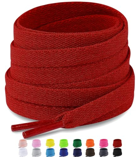 Puzeam 2 Paires de Lacets Chaussures Plats, 8 mm de Large, Lacets Résistants pour Baskets, Chaussures de sport, Adultes, Enfants Rouge 160