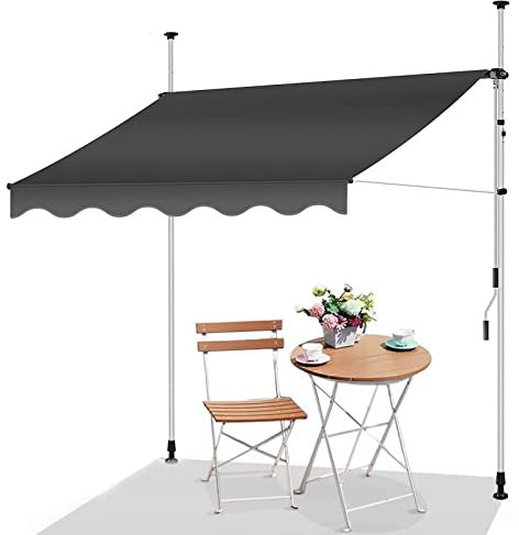 Terrassen Markisen für Schatten und Regen, klemmmarkise mit Kurbel, Sonnenschutz für Balkon, Terrasse, Veranda, Fenster, Türen, Markise 2~3m breit, Ohne Bohren (Color : Gray-B, Size : 2m/78in)