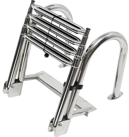 Amarine Made Dock Ladder, 4 Step Pontoon Boat Ladders, Stainless Steel Telescoping Boat Ladder, Marine Folding Ladder with Handrails, Dock Steps for Boats, Load Capacity-440lb