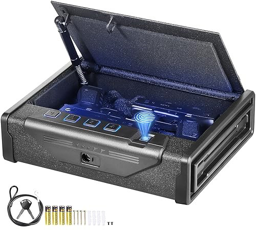 VEVOR Cassaforte per pistole biometriche con tre modalità di accesso rapido di impronte digitali, password e chiavi, sicura per 2 pistole per casa, comodino, auto