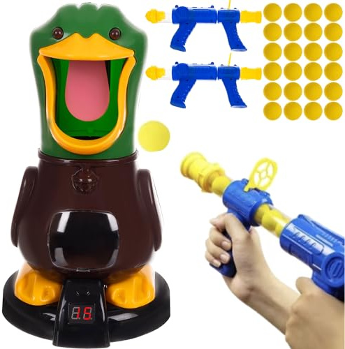 Jouet de tir en forme de canard affamé avec 2 pistolets à pompe à air, cible 24 balles en mousse Blaster Cible Cible 22959