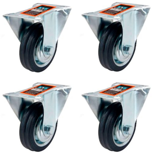 ACAN Tradineur - Pack de 4 ruedas fijas para muebles, 3 Pulgadas, hierro y goma, incluyen placa de montaje, rueda de transporte para carritos, mesas, industrial, peso máx. 50 kg, Ø 70 mm