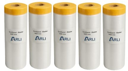 ARLI Masker Goldband 1400 mm x 33 m 6 rollos de película protectora con cinta adhesiva de pintor, película de construcción, pintor, pintura (6 unidades)