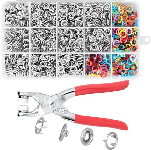 AiQInu 200 Sets Botones de Presion con Alicates, Juego de Botones de Anilla de Metal para Bricolaje, Ropa de Niños, Bolsas de Ropa, Hecho a Mano, Costura 9,5 mm