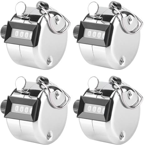 YiliYa 4 Stücke Handzähler Zähler,4-Stelliger Handzähler Metal Klicker Zähler Mechanischer Klickzähler für Personenzähler Coaching Golf Reihenzähler Stricken