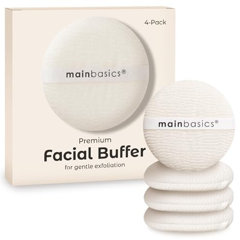 MainBasics Face Scrubber Exfoliator Pads (4-Pack) - Gentle Exfoliating Facial Cleansing Buffing Sponge