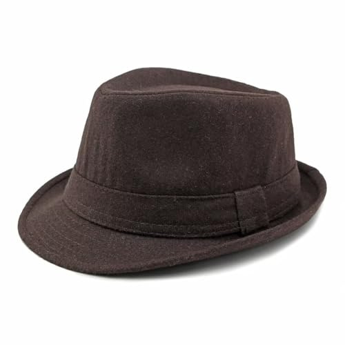 Plancholo Trilby Sombrero de fieltro de lana Fedora para hombre y mujer, sombrero de Panamá, sombrero de invierno, marrón, Talla única