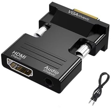 PKOUVOO HDMI a VGA Adaptador con Cable de Audio de 3,5 mm Alta Resolución convertidor HDMI Hembra a VGA Macho Adaptador para computadora, computadora portátil PC Monitor proyector HDTV XB0X y más
