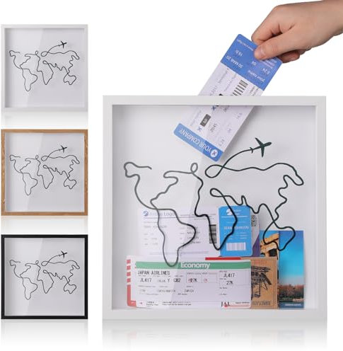 MUXIUNT Adventure Archive Travel Memory Keepsake Life in a Box Frame with Non-Marking Nail for Travel Gifts Essentials, 8&12In Travel Collection Shadow Box Frame Display Case for Ticket Photo Postcard