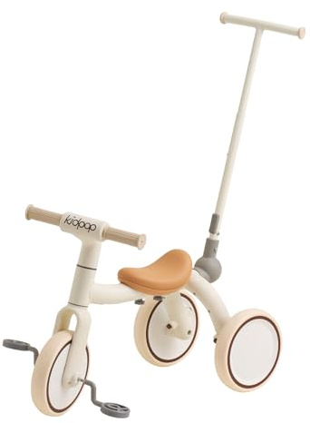 Kidpop Pony - Triciclos 3 en 1 para niños, vehículos con pedales para 1-4 empujes, bicicleta de equilibrio, cochecito de bebé (blanco)