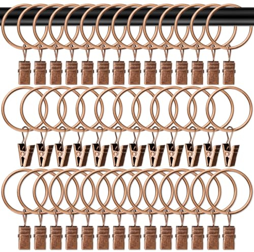 MAQIHAN Curtain Rings with Clips - Curtain Clips Drapery Rings with Fasteners 1.26 inch Interior Diameter Rod Metal Fasteners for Decoration Craft Dispaly,Antique Copper