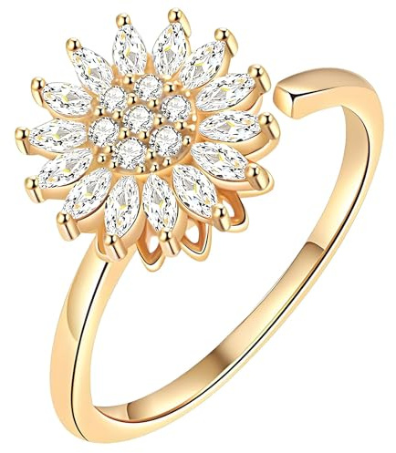 oooaooo spinner ring, solrosor ångest ring guld, justerbar antistress-ringar, fingerringar vacker och hållbar lämplig för dejter fester på jobbet och resor