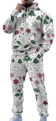 Sweat Suit Top Men Tracksuit Bottoms For Men Uk Christmas Print Hoodie And Baggy Trousers Set Plus Size Casual Sweatsuits Fashionable Casual Suits Lightweight Outdoor Sweatshirt Jogging Bottoms