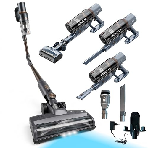NARVI Aspiradora de Mano sin Cable 500W 40KPA Potencia 150AW 70 min De Autonomía Batería Extraíble 29.6V Cepillo Antienredo con Luz LED y Filtro HEPA para Mascotas y Hogar