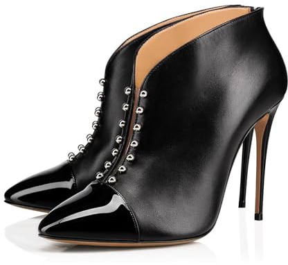 Stivaletti alla Caviglia con Tacco Alto e Borchie per Donna, Eleganti Scarpe da Sera con Tacco a Spillo e Punta Affusolata, Stivali con Tacco e Punta Chiusa per L'Ufficio,44 EU